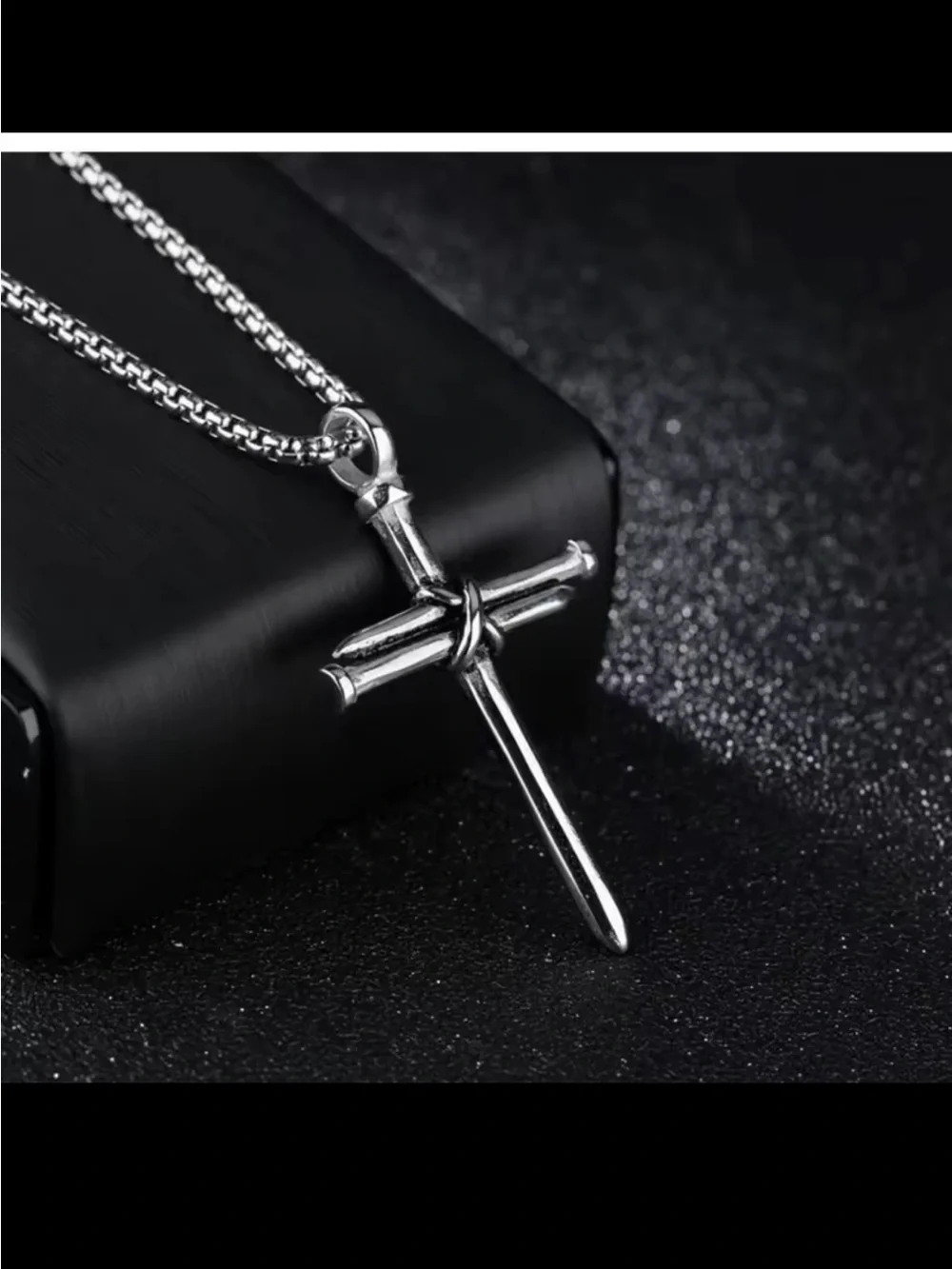 Men's Silver Cross Pendant Necklace - Polished Stainless Steel
